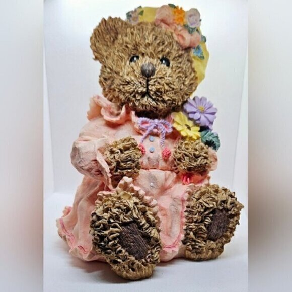 Secret Treasures 2001 Resin Teddy Bear Coin Bank Pink Dress 10” Vintage Figurine - Picture 2 of 10